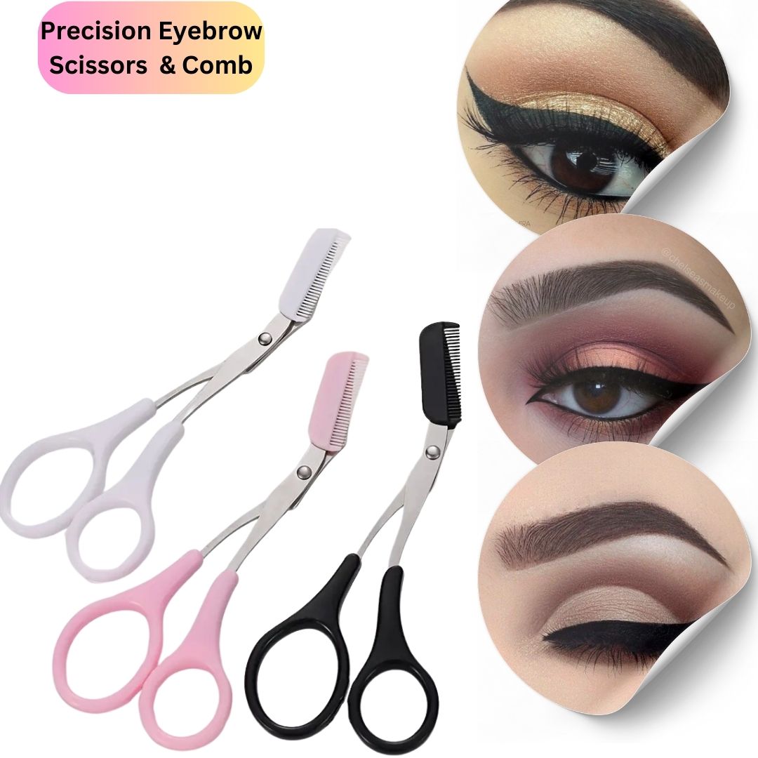 Precision Eyebrow Scissors with Comb – Stainless Steel, Safe & Stylish Makeup